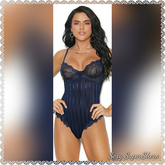 Sexy SuperShero Other - 💣💙🌌Striped Midnight Blue Lingerie Teddy